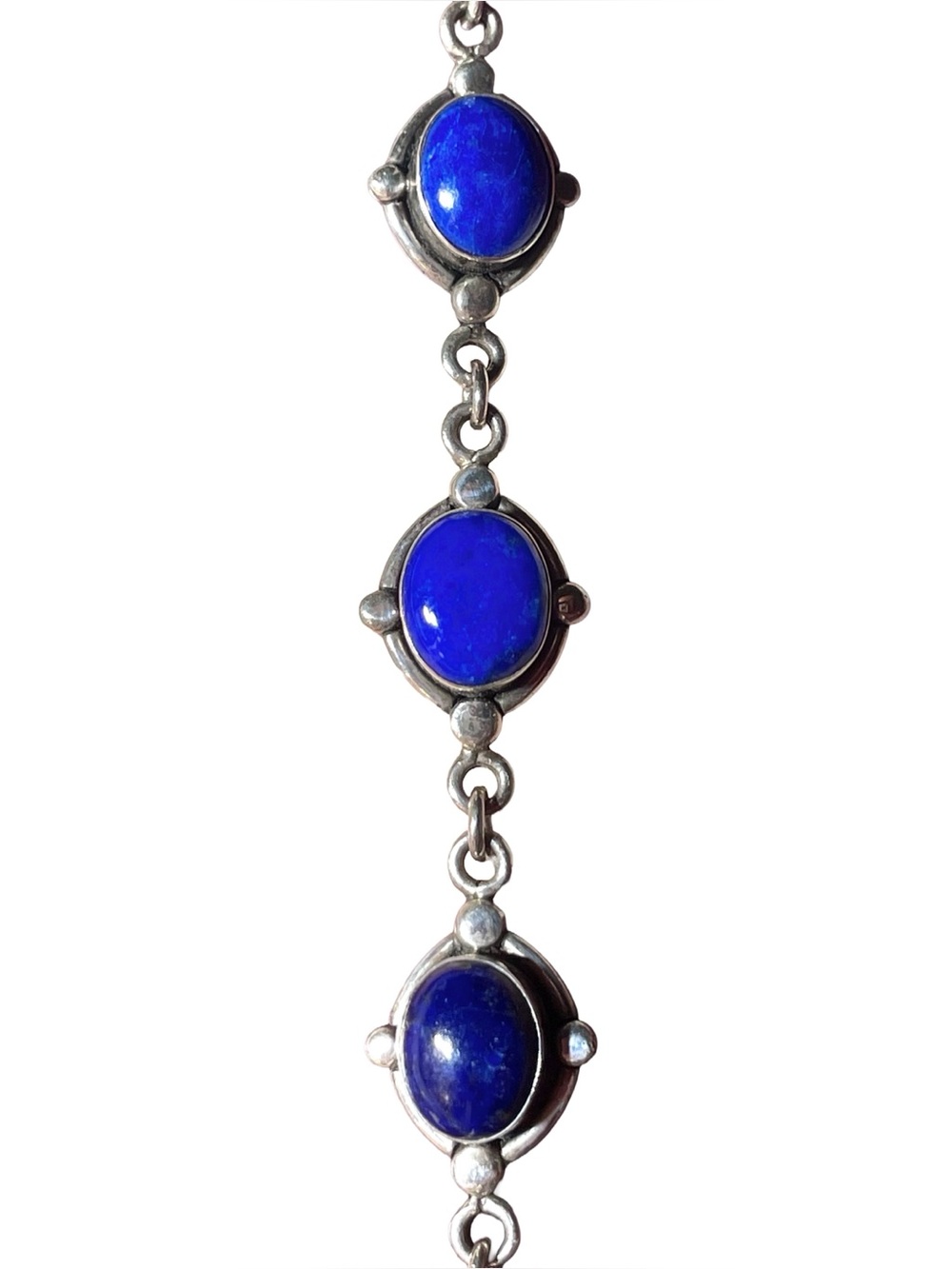 Sterling Lapis Bracelet with Deep Blue Cabochons Signed Vintage Silver BA Suarti